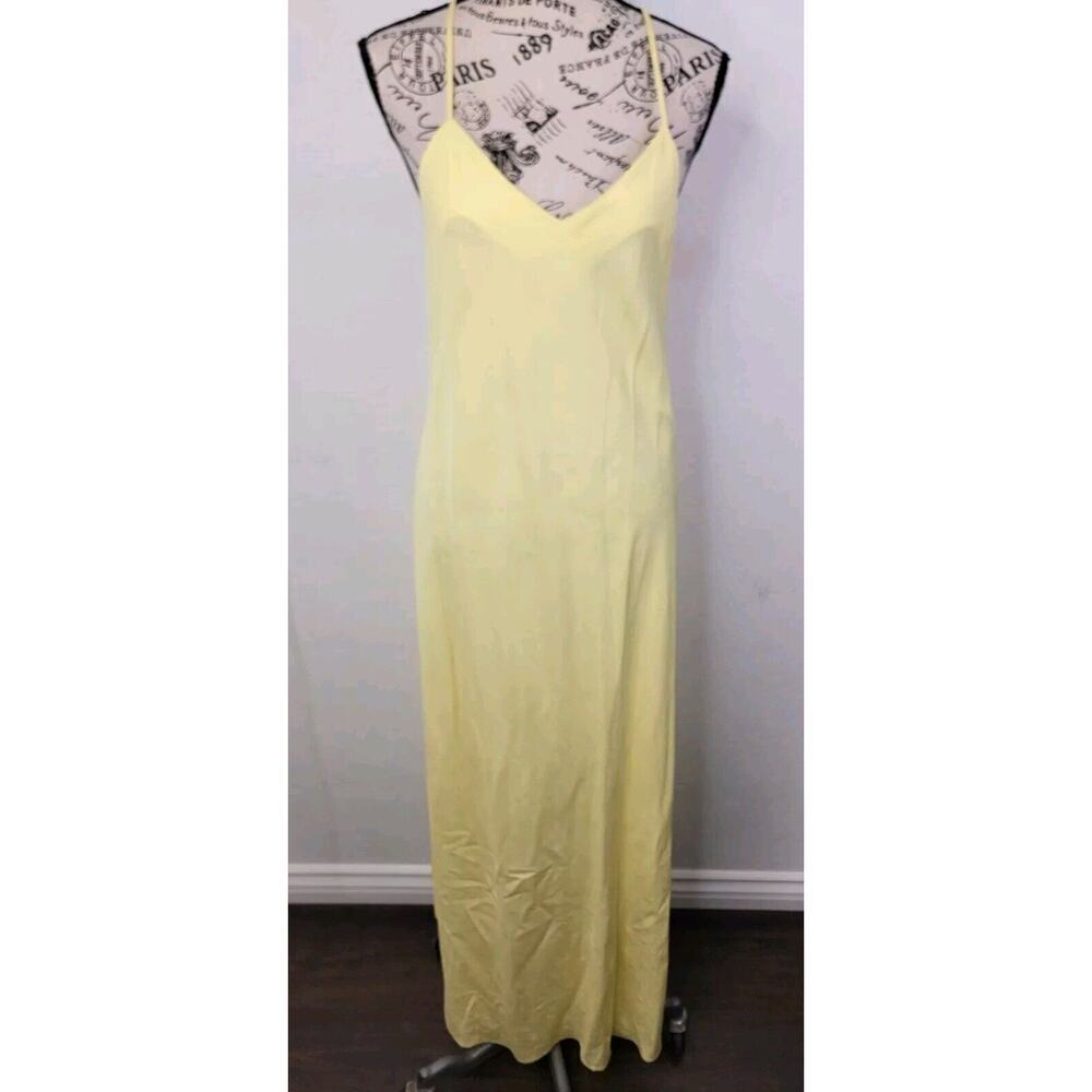 Bcbg Max Azria Iris Yellow Slip Maxi Dress Sz Small EU 40 V Neck Long Ethereal